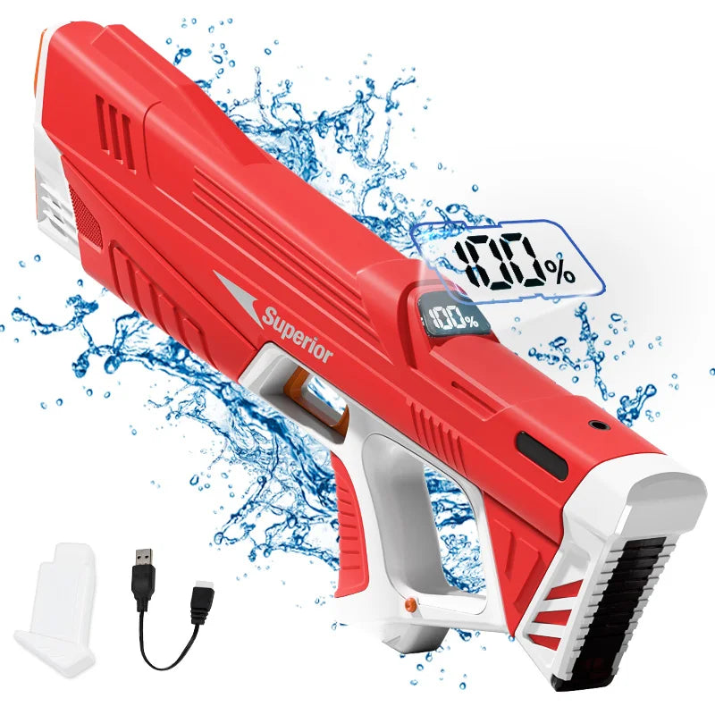 Children Electric Water Gun with Battery Level Display Automatic Water Absorption Squirt Guns Summer Outdoor Games Toys for Kids