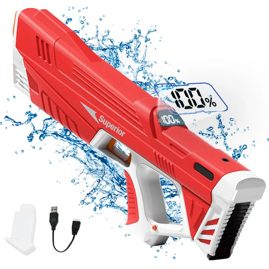 Children Electric Water Gun with Battery Level Display Automatic Water Absorption Squirt Guns Summer Outdoor Games Toys for Kids